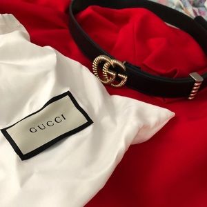 Leather belt with Torchon Double G buckle